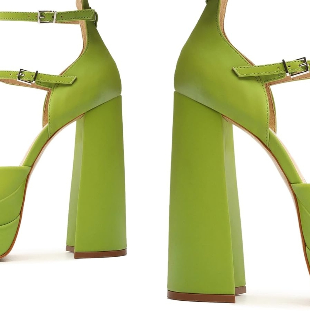 SCHUTZ Elysee Green Size 7 M Chunky Platform Heels - Picture 3 of 9